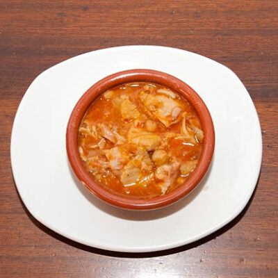 Typical spanish food of tripe with chickpeas
