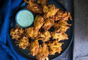 cabbage pakora with mint chutney